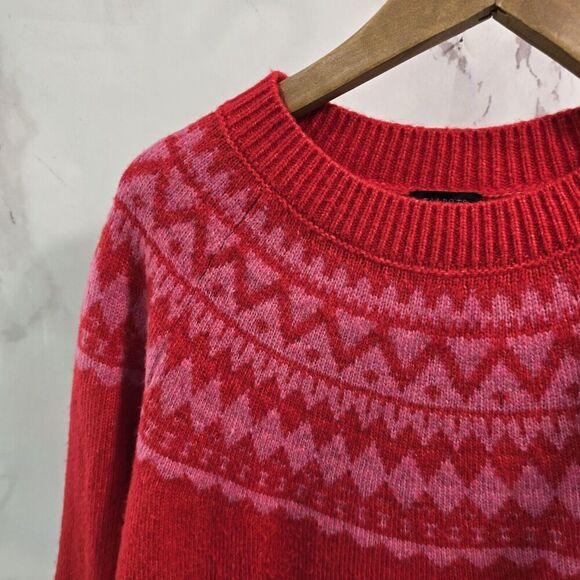 Talbots Sweater Womens Medium Red Pink Wool Blend Fair Isle Nordic Holiday - Picture 2 of 11